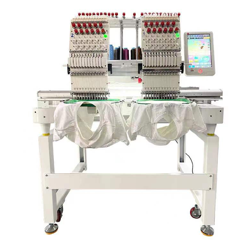 Hot sale 2 heads automatic multi color functions computer garment clothes t shirt flat printing machine embroidery machine
